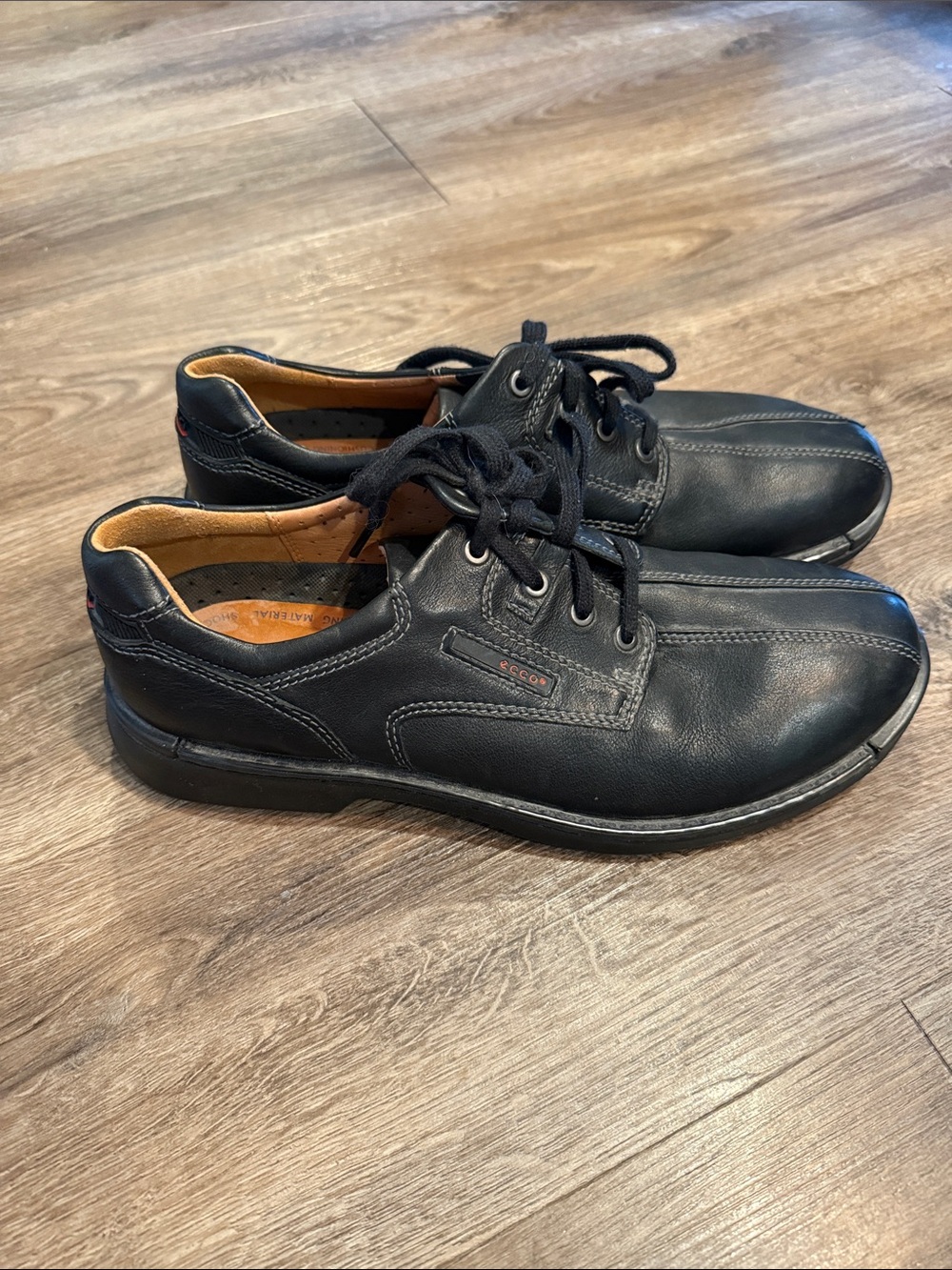 ECCO Fusion Bicycle Toe Tie Black Leather Comfort Shoes Men's EU45, US 11